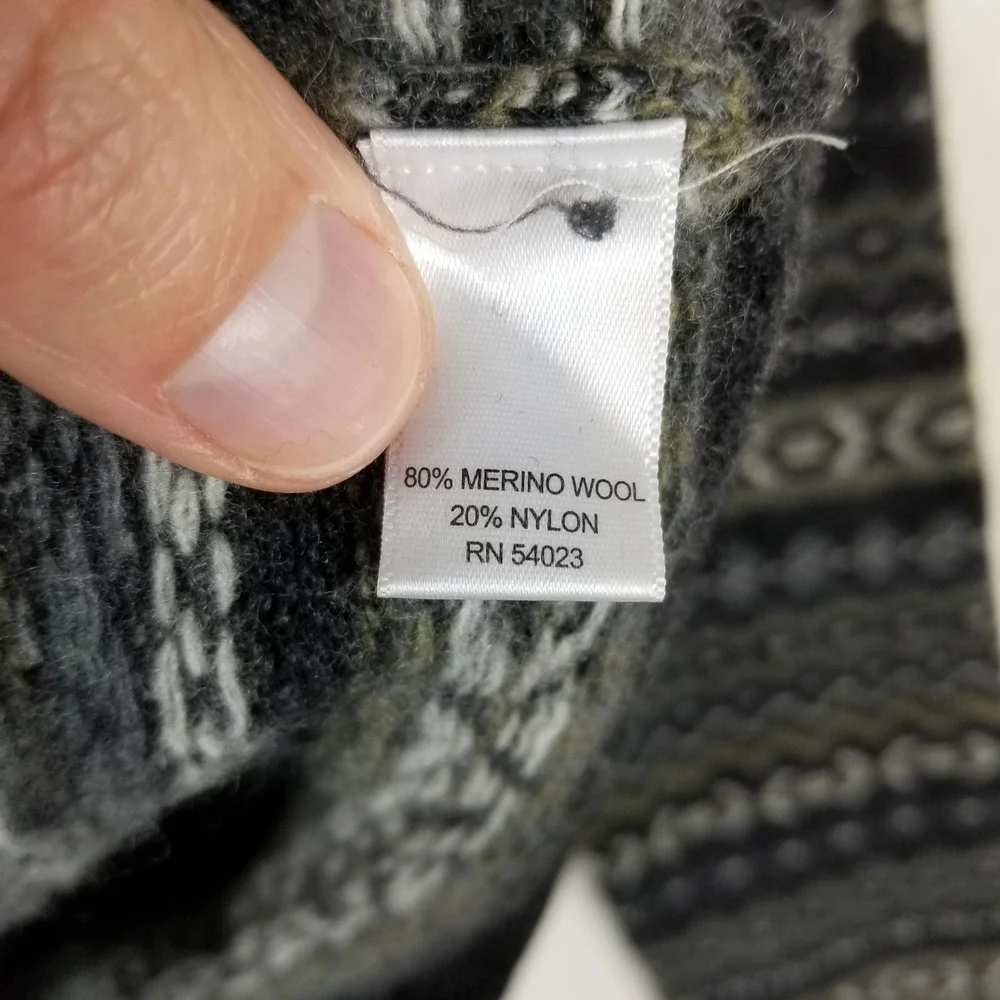 Banana Republic Mens Merino Wool Fair Isle Shawl Collar Sweater Gray Olive Small